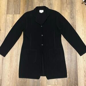 Field Manor Long Cardigan Sweater Jacket S Black 100% Wool Button Front Classic